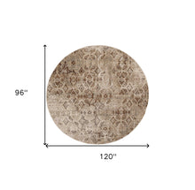 7' Sand Ivory Machine Woven Distressed Traditional Round Area Rug