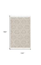 12'X15' Ivory Beige Machine Woven Geometric With Fringe Indoor Area Rug