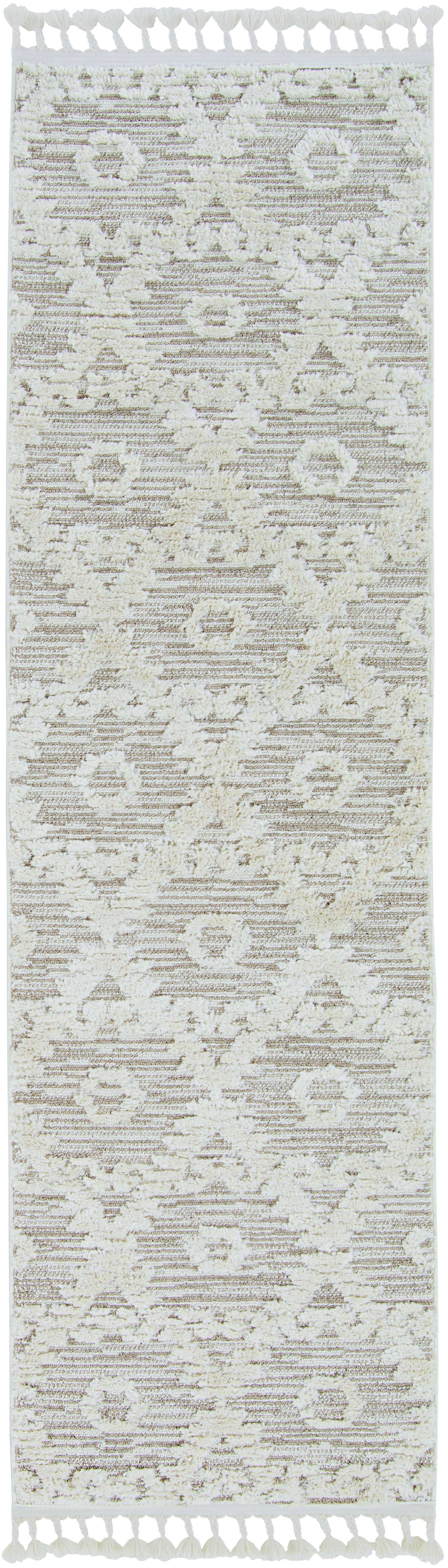 12'X15' Ivory Beige Machine Woven Geometric With Fringe Indoor Area Rug