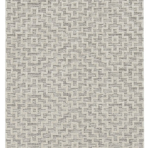 12'X15' Ivory Grey Machine Woven Diamond Pattern With Fringe Indoor Area Rug