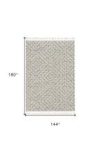 12'X15' Ivory Grey Machine Woven Diamond Pattern With Fringe Indoor Area Rug
