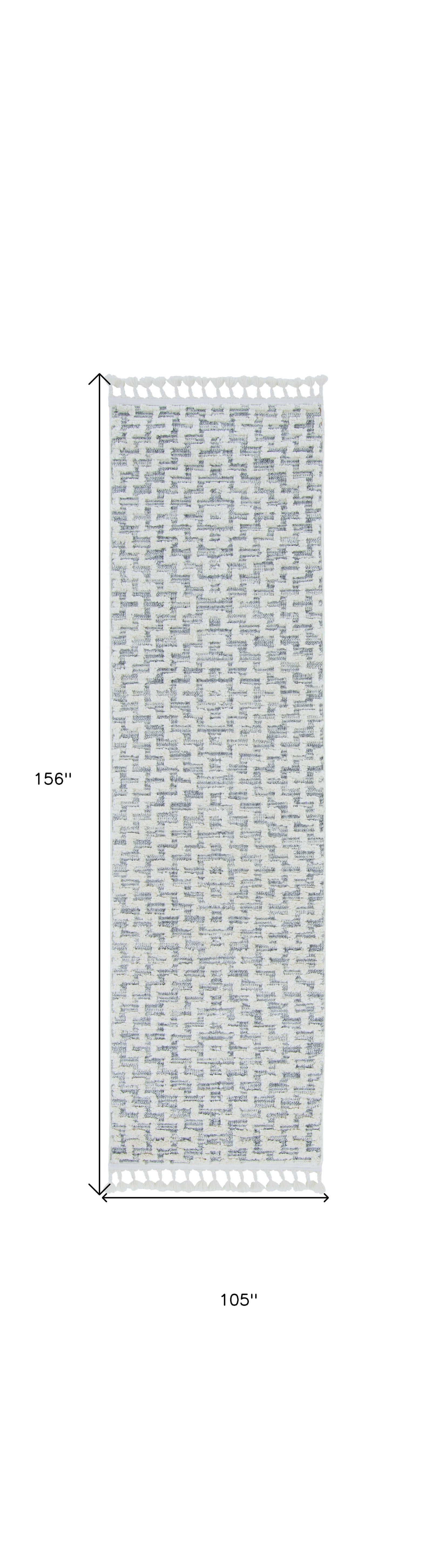 12'X15' Ivory Grey Machine Woven Diamond Pattern With Fringe Indoor Area Rug