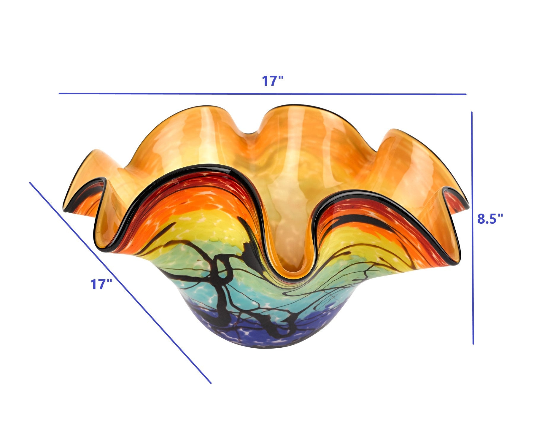 17 cuenco de centro de mesa de cristal de arte de diseño de disquete soplado a la boca