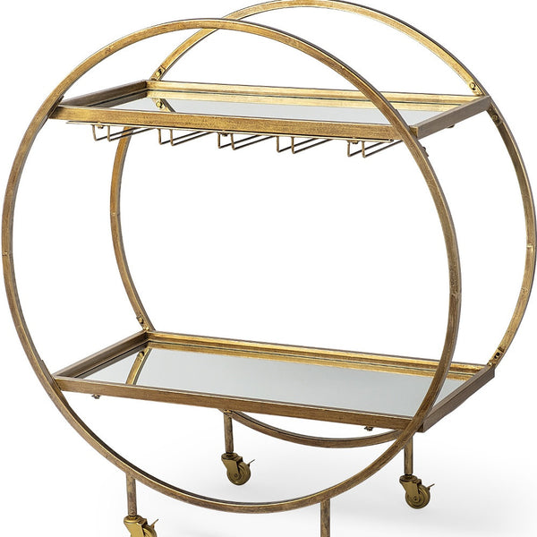 Showstopper Circular Rolling Gold Bar Cart