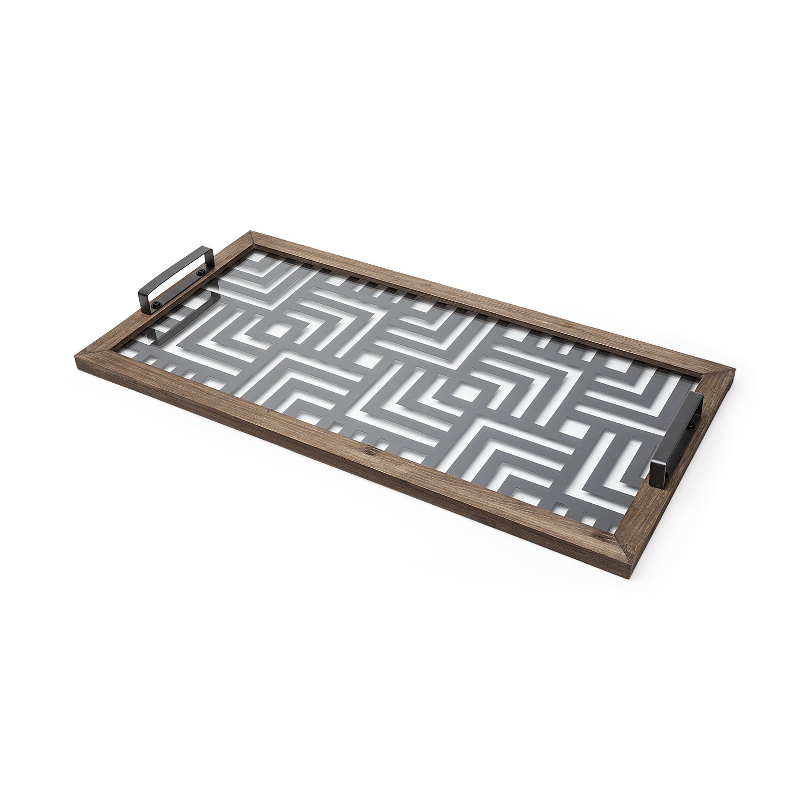 Grey Metal Glasss Top With Maze Like Pattern Tray
