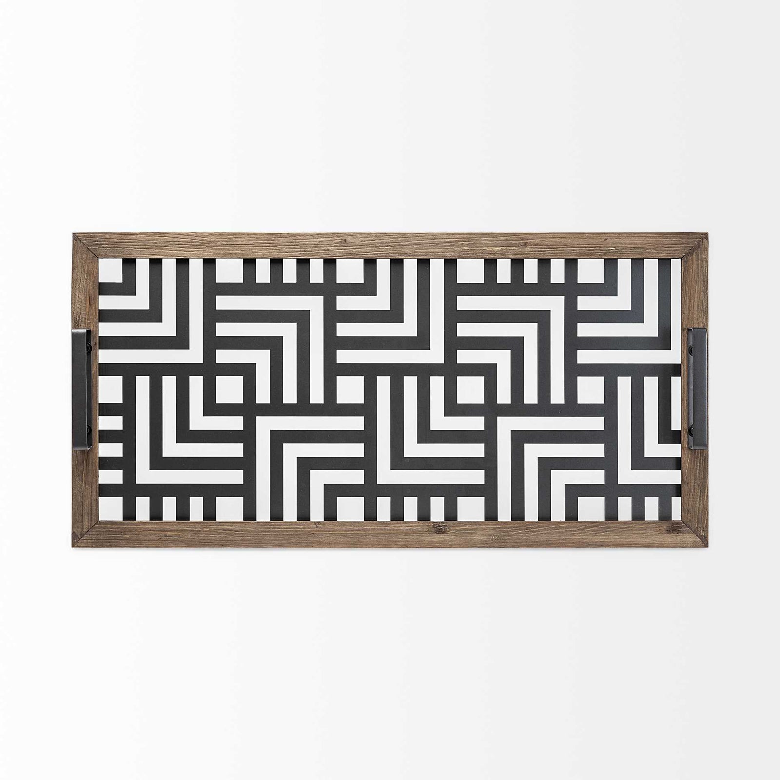 Grey Metal Glasss Top With Maze Like Pattern Tray
