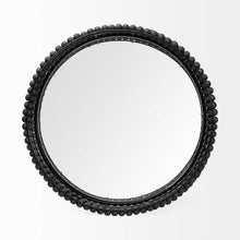 Matte Black Wood With Bead Mirrored Glass Bottom Round Tray 21