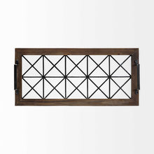 Brown Wood With Geometrically Metal Frame And Glass  Bottom Tray