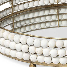 Gold Metal With Wooden Bead Frame And Mirrored Glass Bottom Round Tray 21