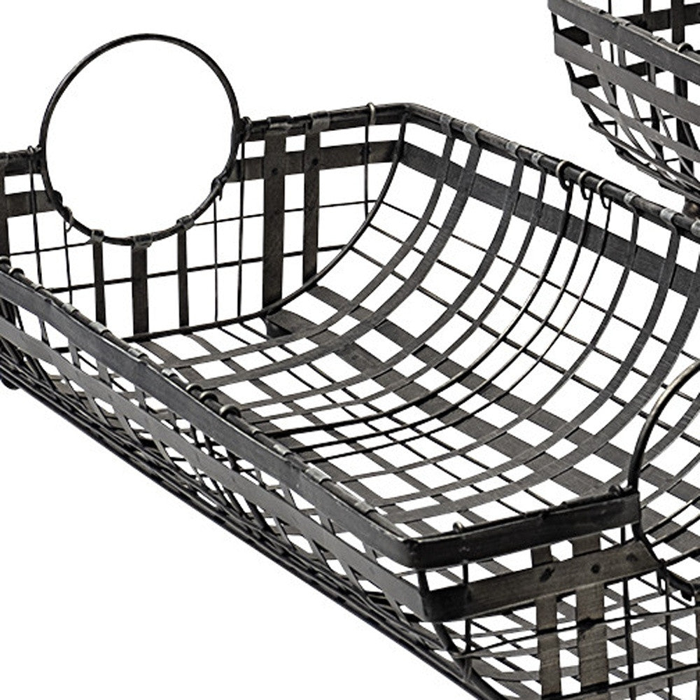 Set Of 2 Gray Metal With Circle Handle Trays