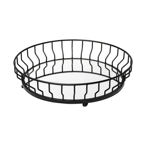 Matte Black Wavy Metal With Mirrored Glass Bottom Round Tray 20"