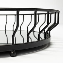 Matte Black Wavy Metal With Mirrored Glass Bottom Round Tray 20