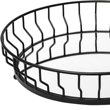 Matte Black Wavy Metal With Mirrored Glass Bottom Round Tray 20