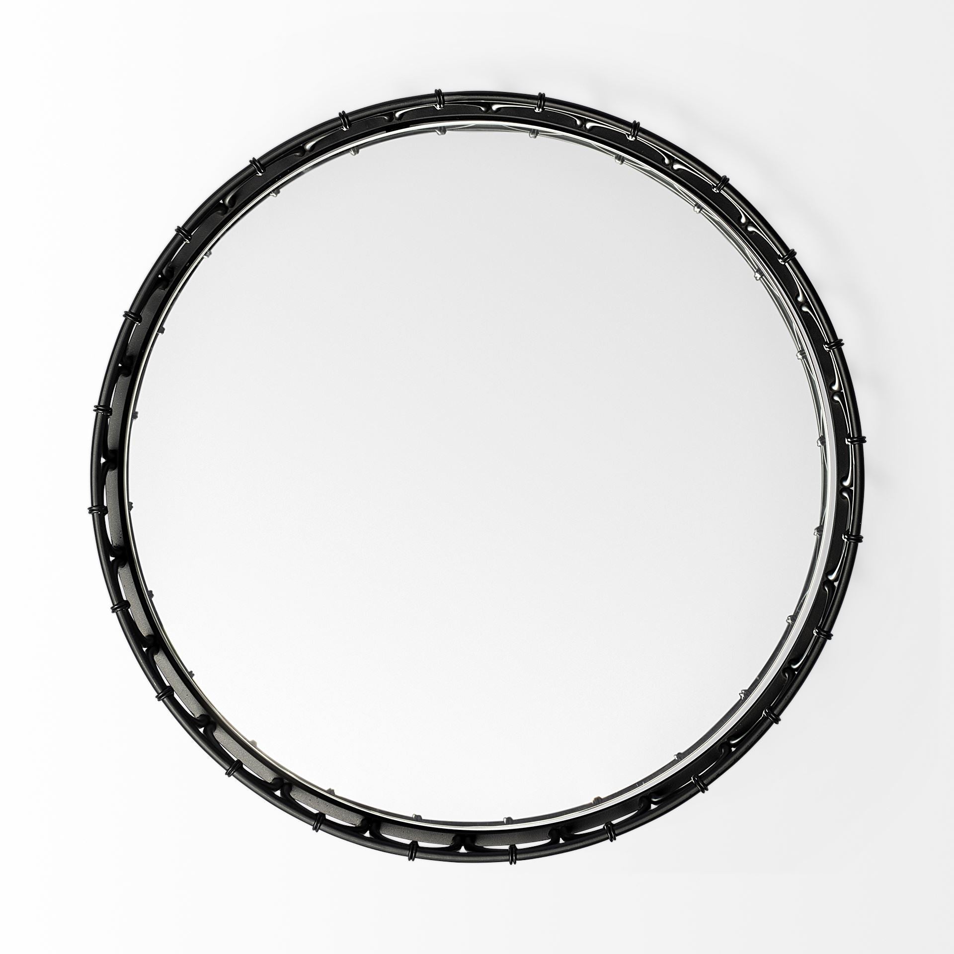 Matte Black Metal Half Circles And Mirrored Glass Round Tray 20"
