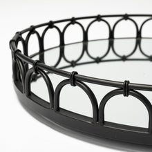 Matte Black Metal Half Circles And Mirrored Glass Round Tray 20
