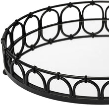 Matte Black Metal Half Circles And Mirrored Glass Round Tray 20