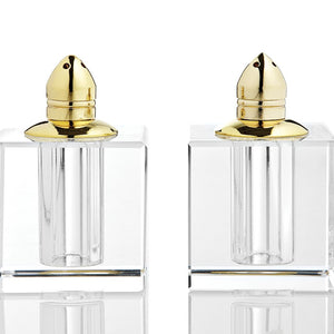 Handcrafted Optical Crystal And Gold Square Size Salt And Pepper Shakers