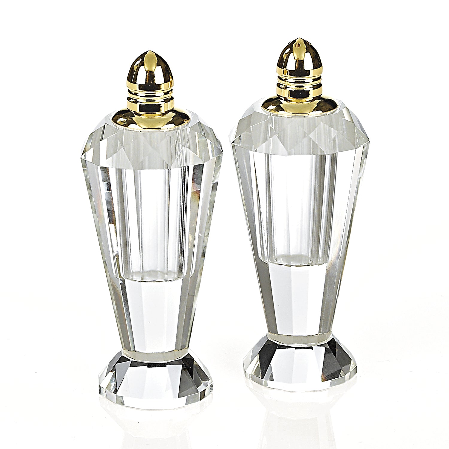 Handcrafted Optical Crystal And Gold Pair Of Salt And Pepper Shakers