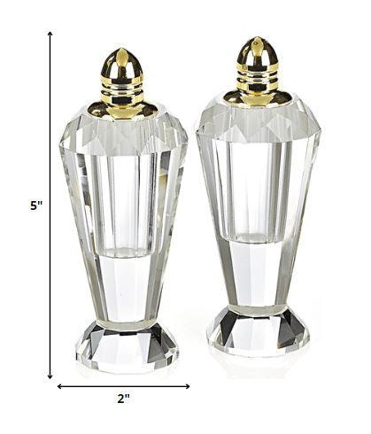 Handcrafted Optical Crystal And Gold Pair Of Salt And Pepper Shakers