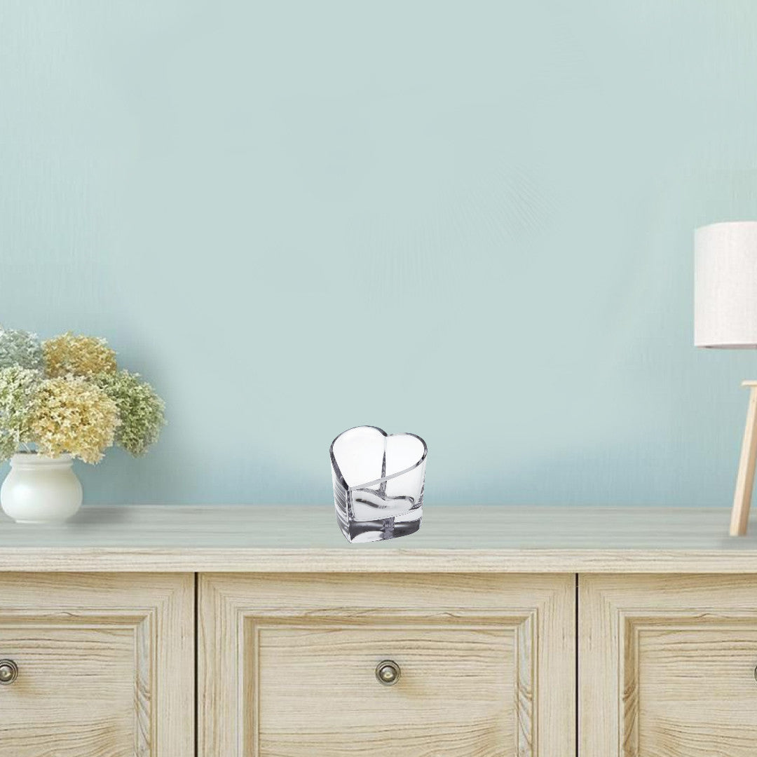 Cuenco de corazón de cristal europeo soplado a boca o votivo