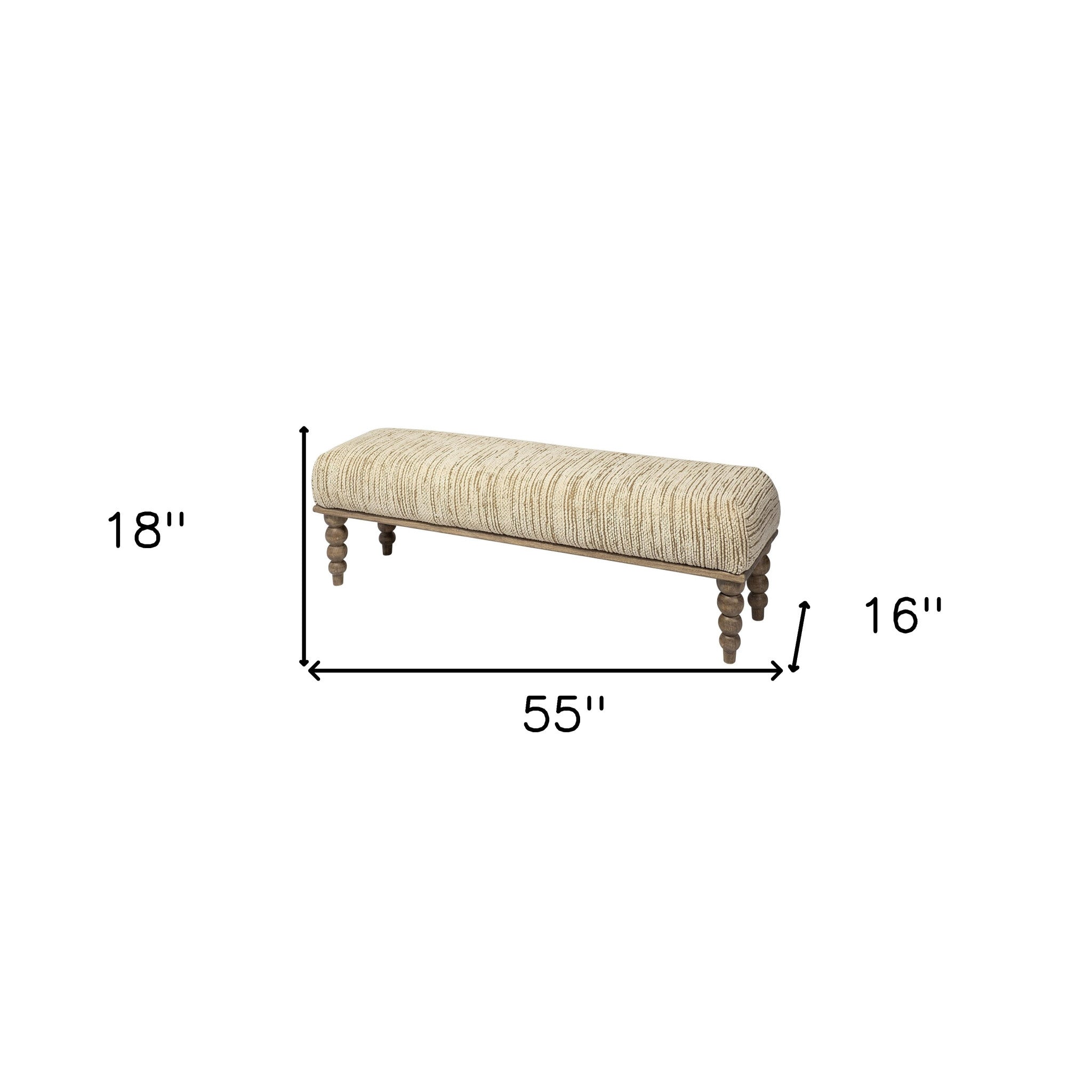 Rectangular Indian Mango Woodnatural-Brown Polished W Upholstered Cream Seat Accent Bench