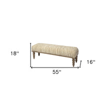 Rectangular Indian Mango Woodnatural-Brown Polished W Upholstered Cream Seat Accent Bench