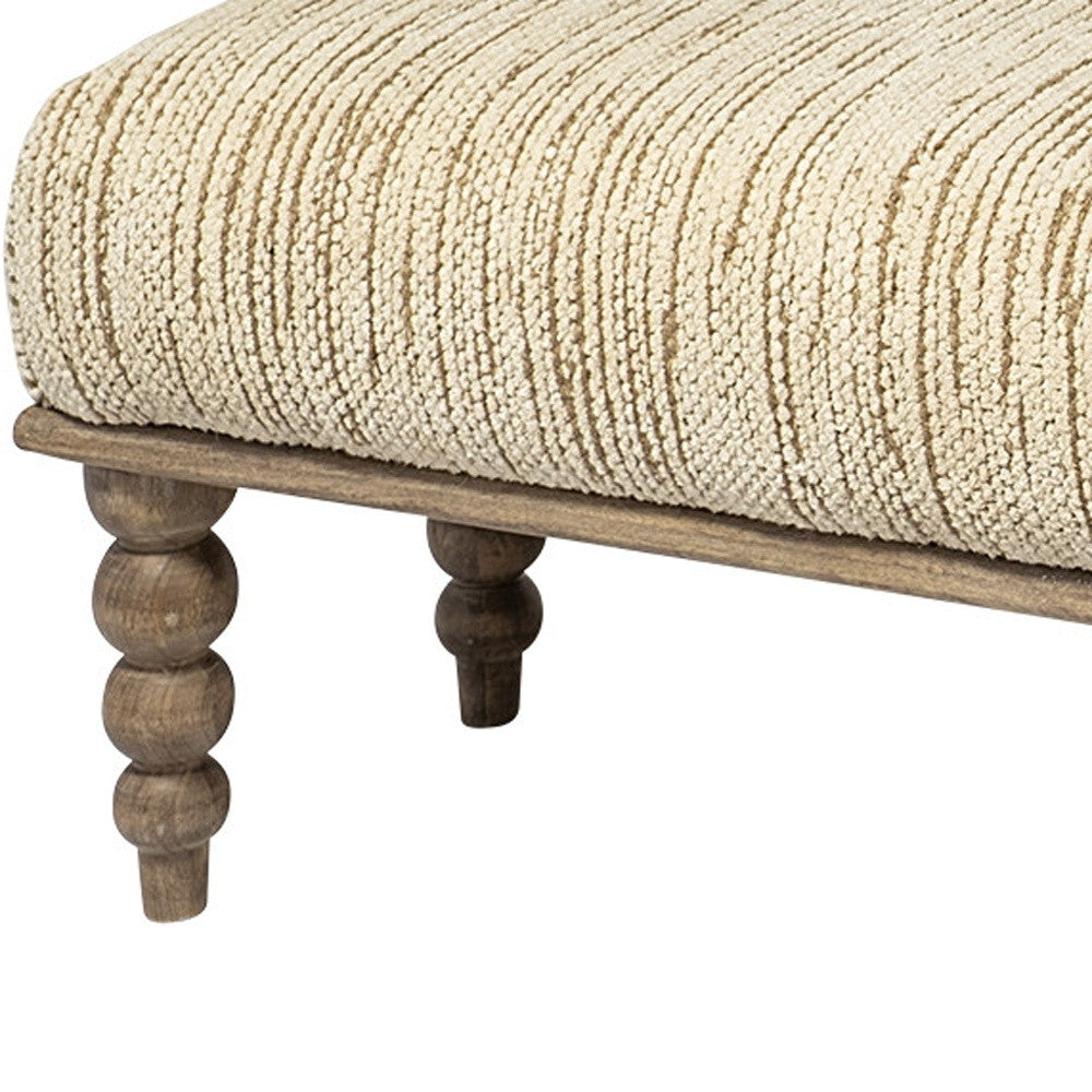 Rectangular Indian Mango Woodnatural-Brown Polished W Upholstered Cream Seat Accent Bench