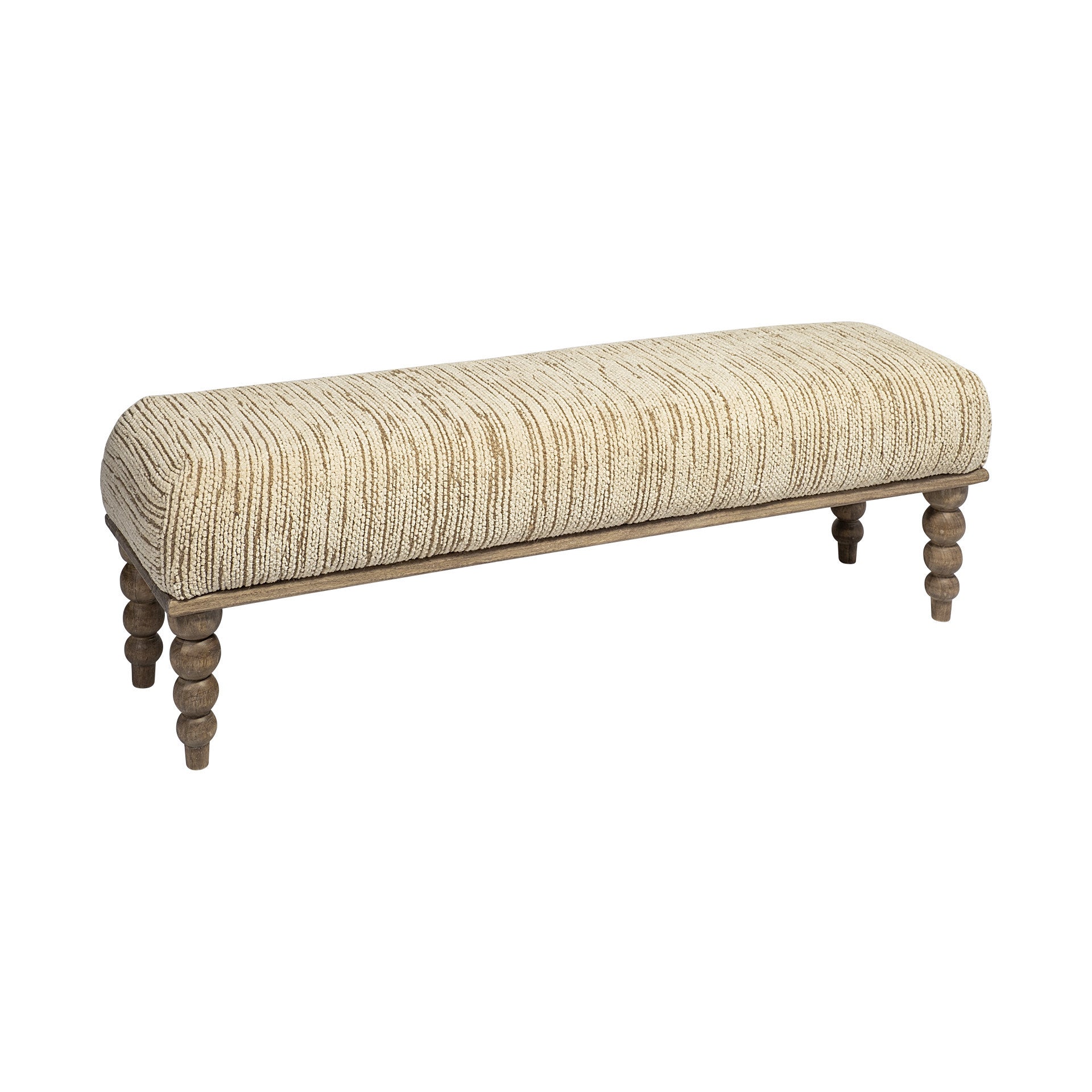 Rectangular Indian Mango Woodnatural-Brown Polished W Upholstered Cream Seat Accent Bench