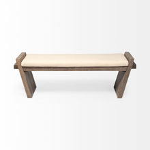 Banco De Entrada Rectangular De Madera De Mango Marrón Natural Pulido Con Asiento Tapizado Crema