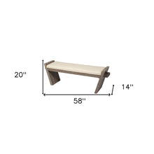 Banco De Entrada Rectangular De Madera De Mango Marrón Natural Pulido Con Asiento Tapizado Crema