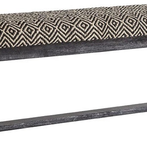 Rectangular Indian Mango Wood Black Base W White Woven Cushion Top Accent Bench