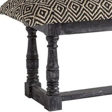 Rectangular Indian Mango Wood Black Base W White Woven Cushion Top Accent Bench