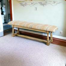 Rectangular Mango Wood Orange And Brown Upholstered Accent Bench