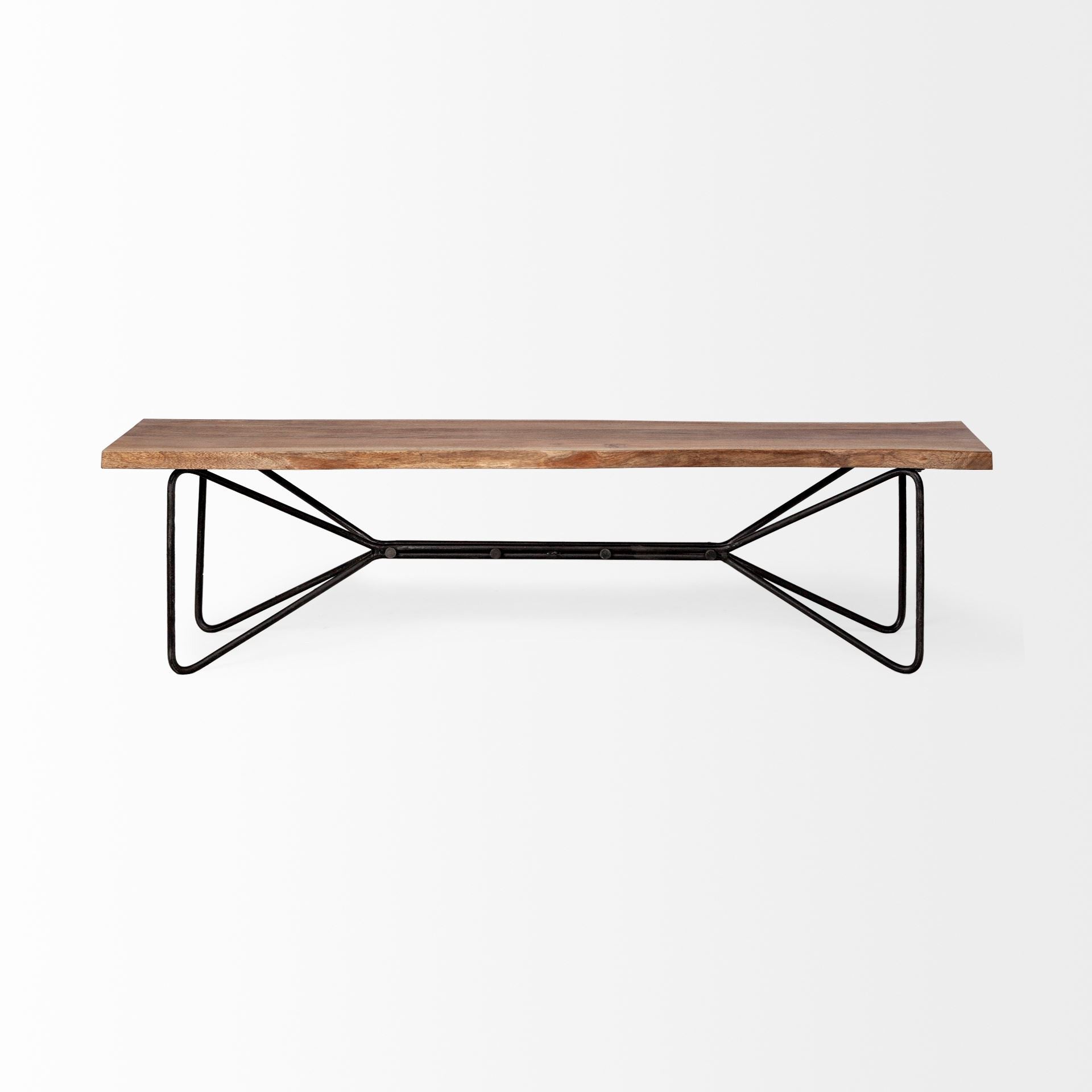 Rectangular Acacia Woodbrown Finish Iron Base Dining Bench