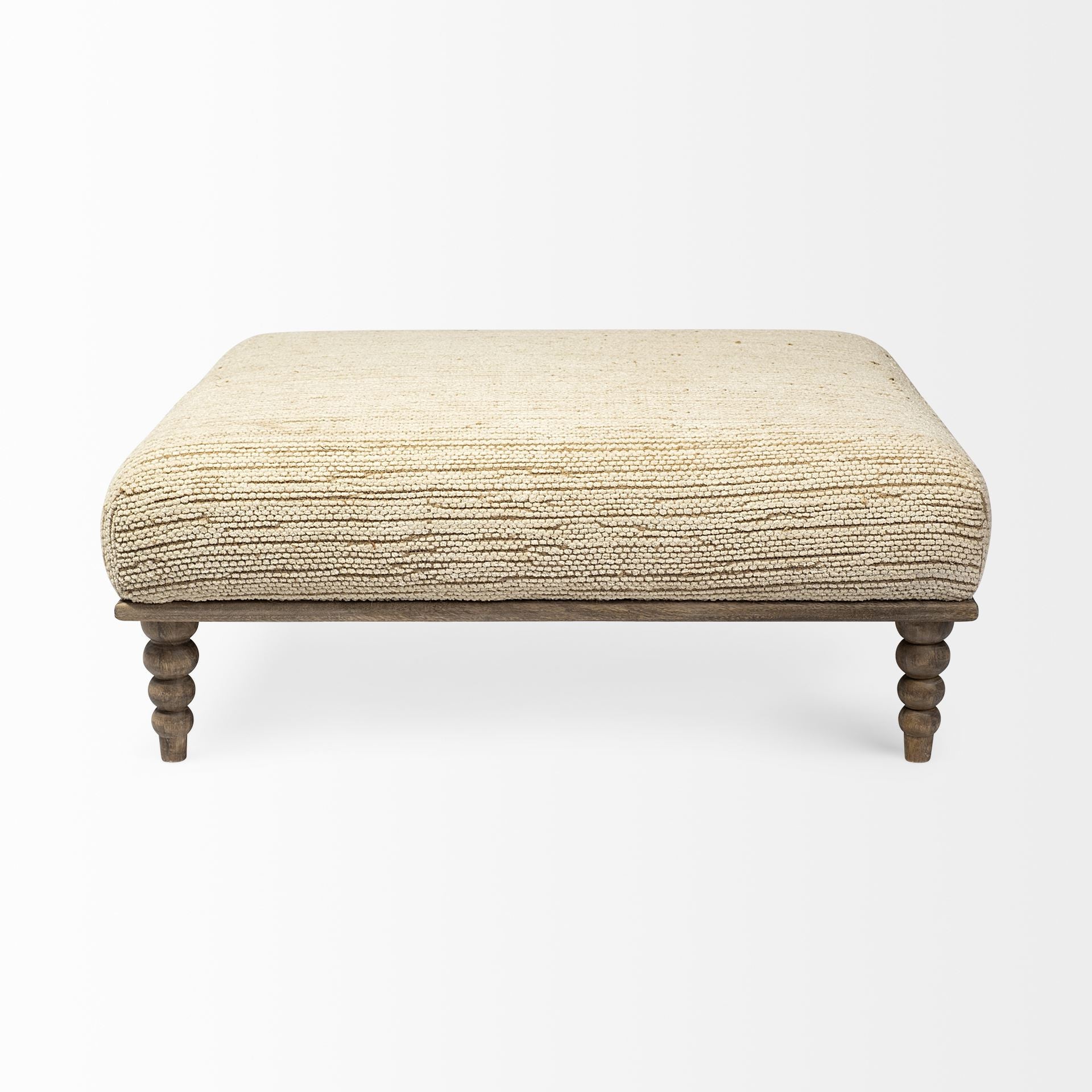 Square Indian Mango Woodnatural-Brown Polished W Upholstered Cream Seat Accent Bench