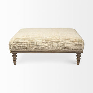 Square Indian Mango Woodnatural-Brown Polished W Upholstered Cream Seat Accent Bench