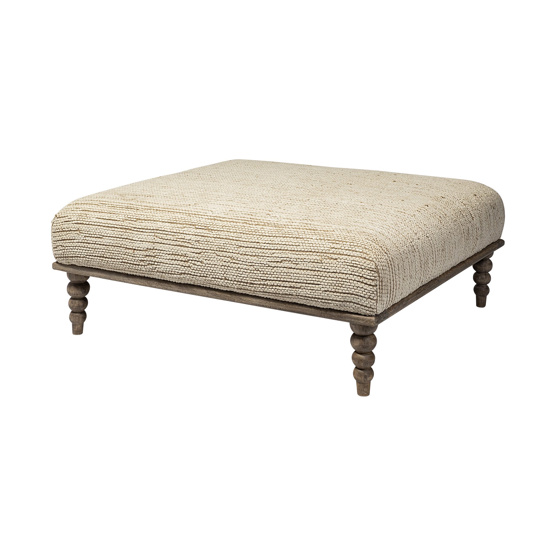 Square Indian Mango Woodnatural-Brown Polished W Upholstered Cream Seat Accent Bench