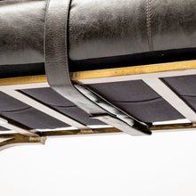 Rectangular Metalantiqued-Gold Black Genuine Leather Seat Accent Bench