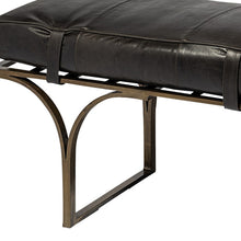 Rectangular Metalantiqued-Gold Black Genuine Leather Seat Accent Bench