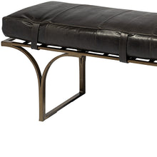 Rectangular Metalantiqued-Gold Black Genuine Leather Seat Accent Bench