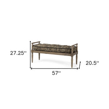 Rectangular Indian Mango Woodlight Brown And Grey W Jute Patterned Top Accent Bench