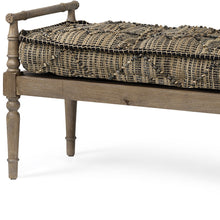 Rectangular Indian Mango Woodlight Brown And Grey W Jute Patterned Top Accent Bench