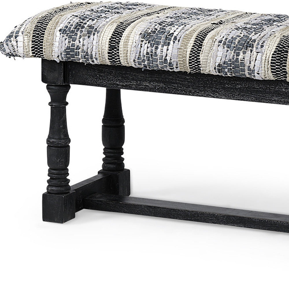 Rectangular Indian Mango Woodblack W Woven-Leather Cushion Top Accent Bench