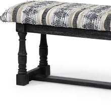 Rectangular Indian Mango Woodblack W Woven-Leather Cushion Top Accent Bench
