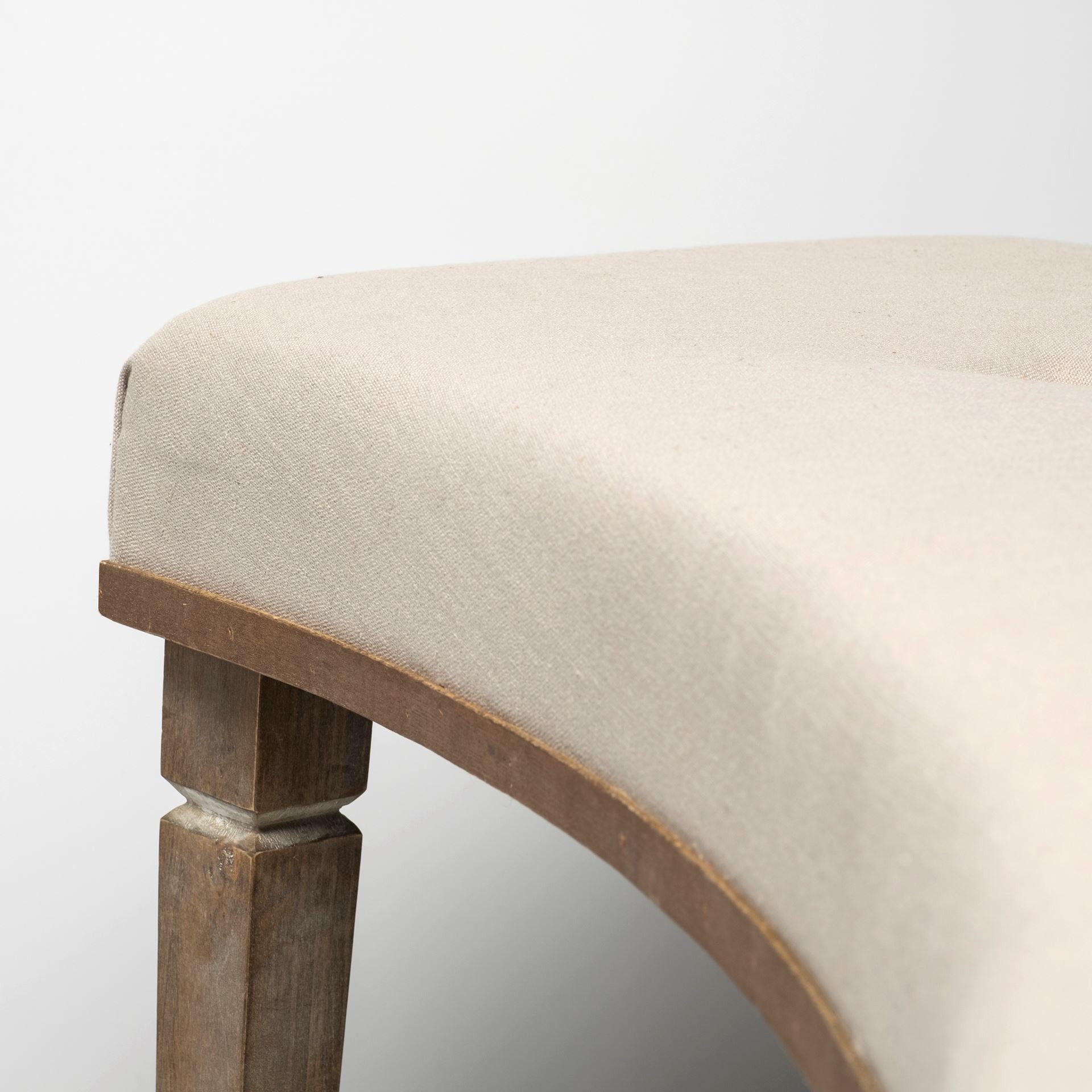 Solid Wood Curved Beige Upholstered Bench