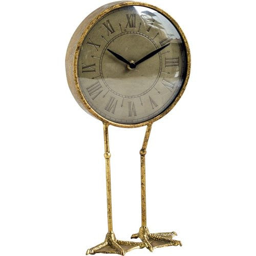 Antiqued Brass Metal Desk  Table Clock With Duck Leg Holder