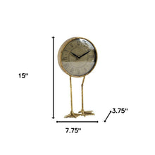 Antiqued Brass Metal Desk  Table Clock With Duck Leg Holder