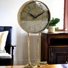 Antiqued Brass Metal Desk  Table Clock With Duck Leg Holder