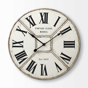 Round Industrial Style Wall Clock With Rustic White Toned Face 36.5"
