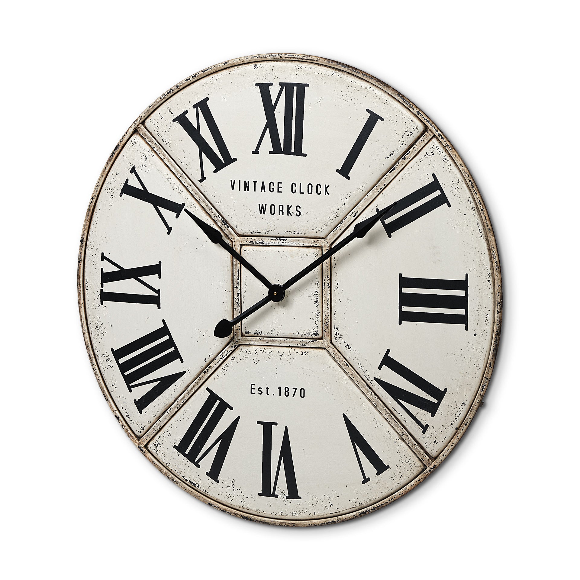 Round Industrial Style Wall Clock With Rustic White Toned Face 36.5"